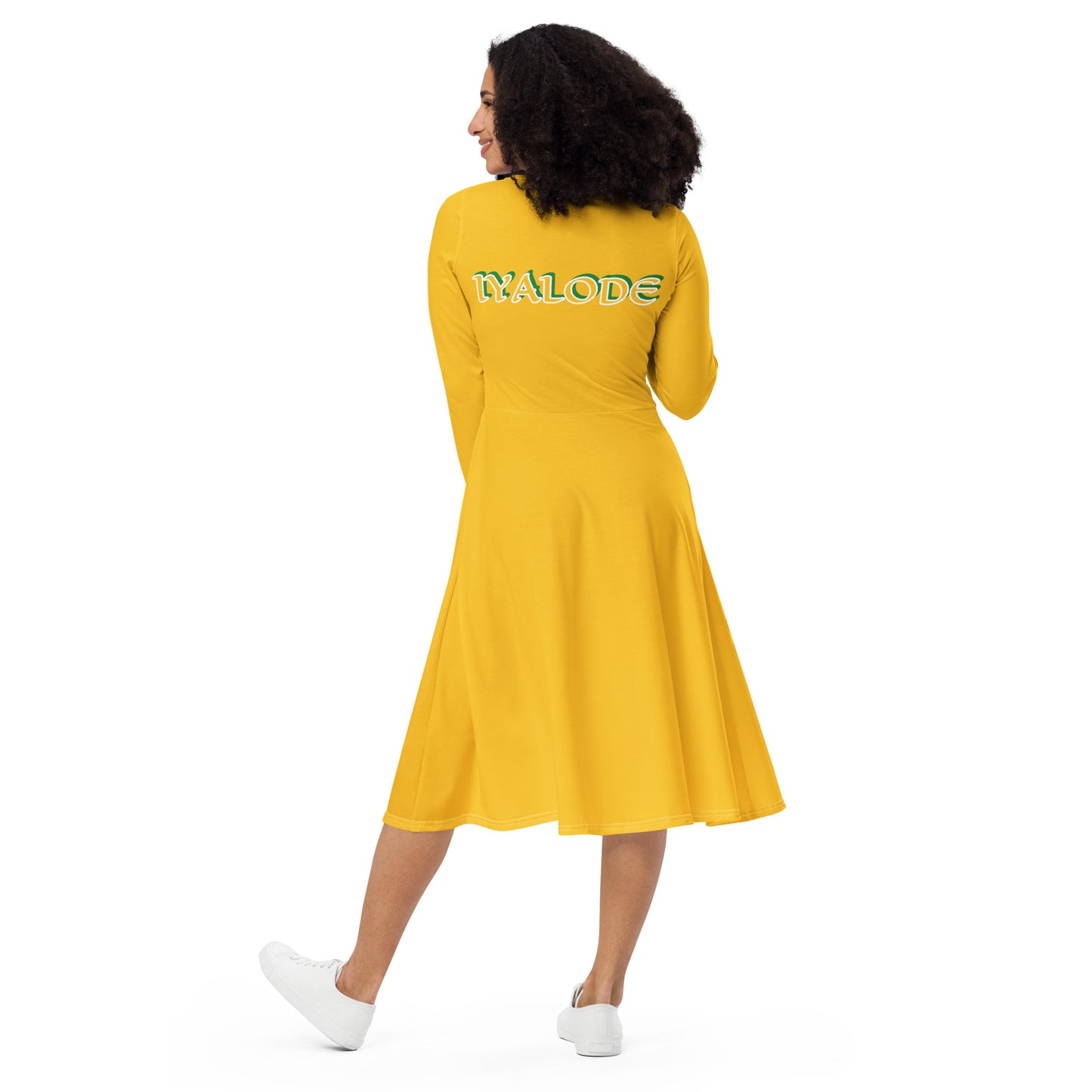 Oshun Iyalode Lucumi All-over print long sleeve midi dress Yellow