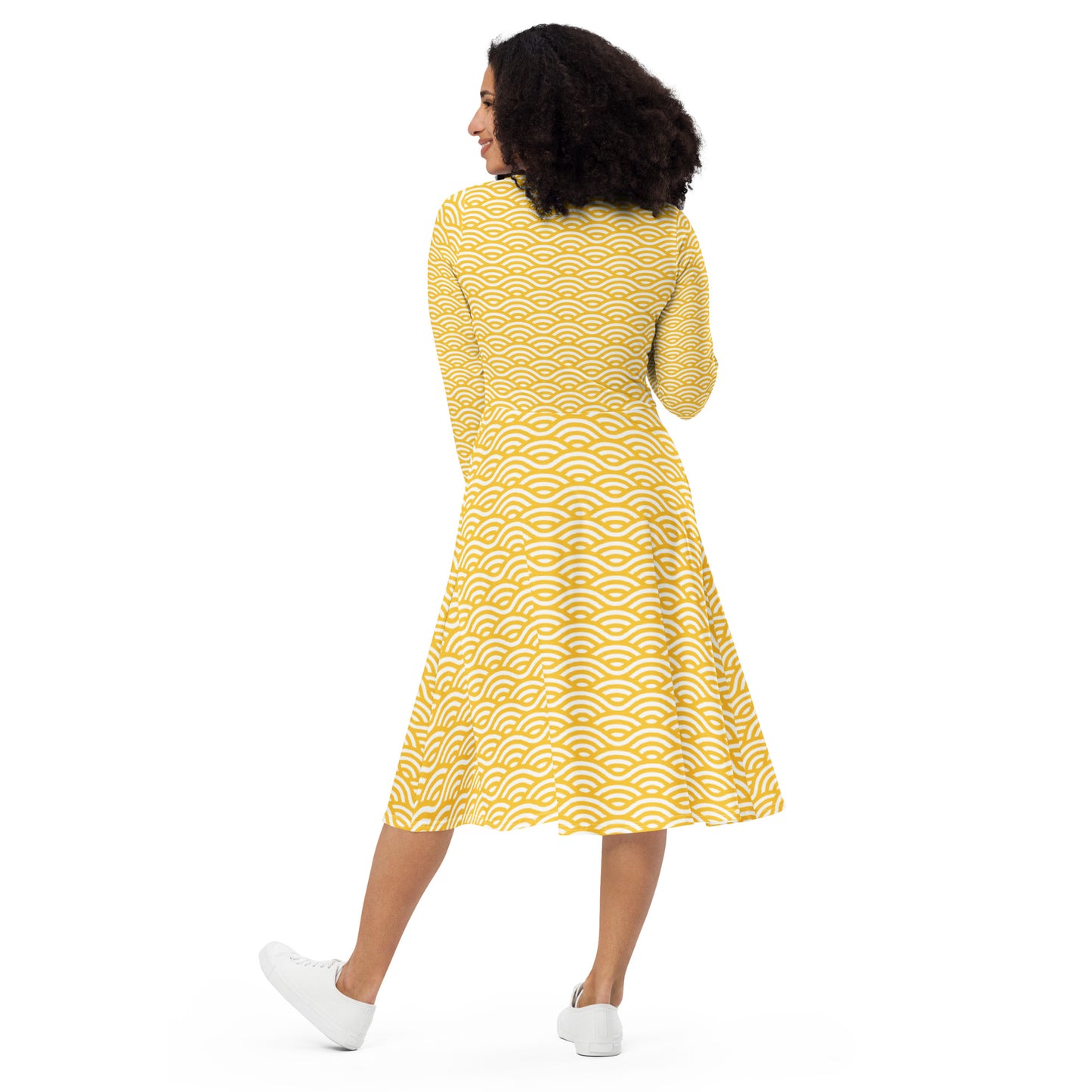 Oshun/Osun Yellow Floral All-over print long sleeve midi dress