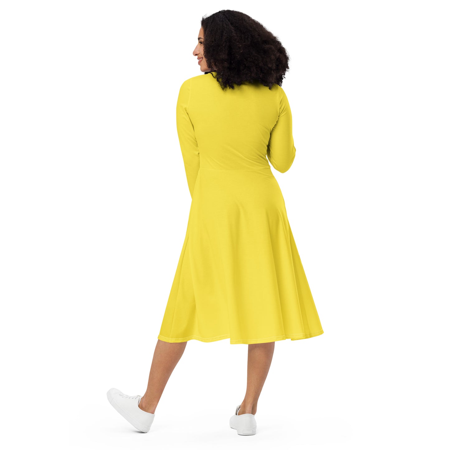 Osun/Oshun Yellow All-over print long sleeve midi dress