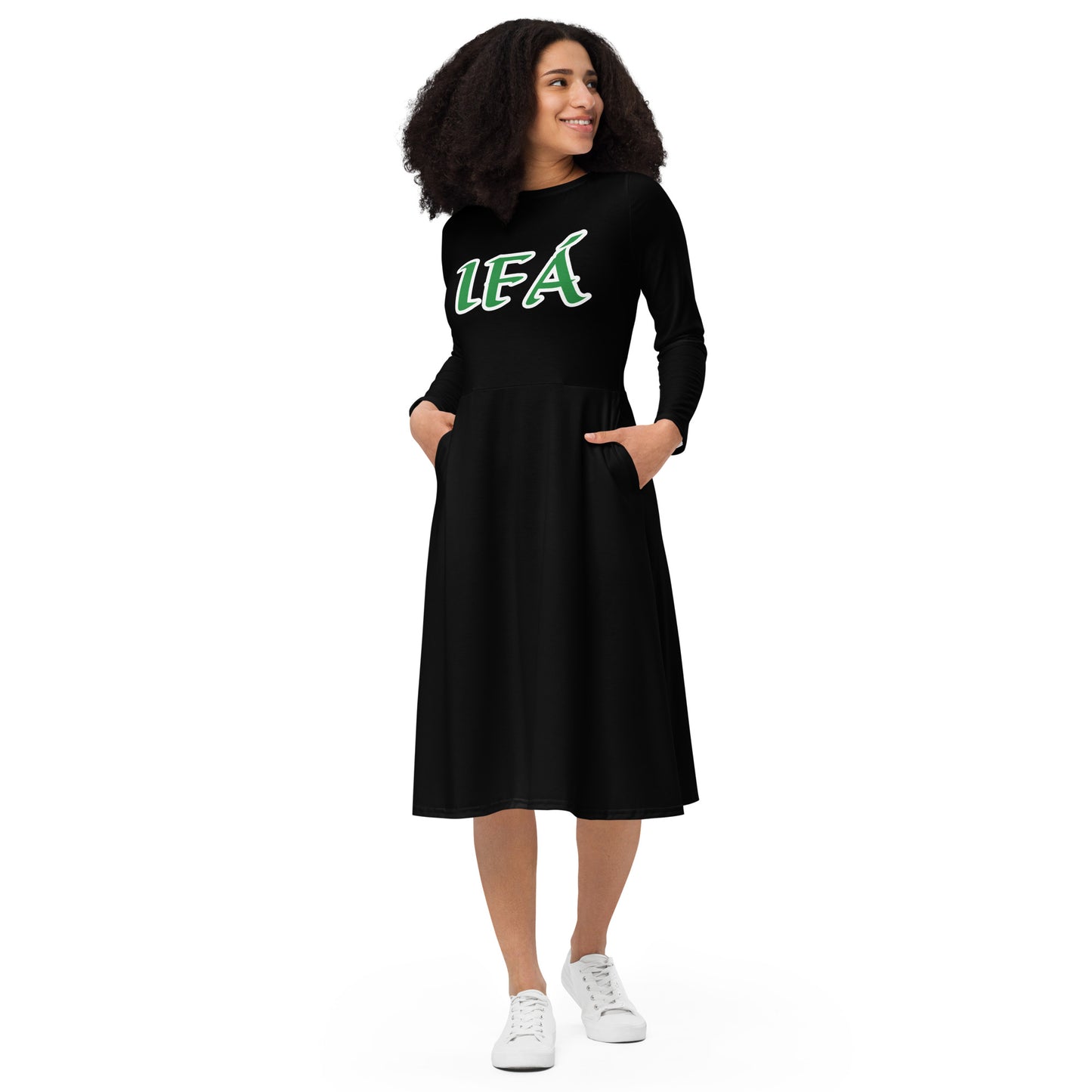 IFÁ  Aje ju Ogun All-over print long sleeve midi dress black