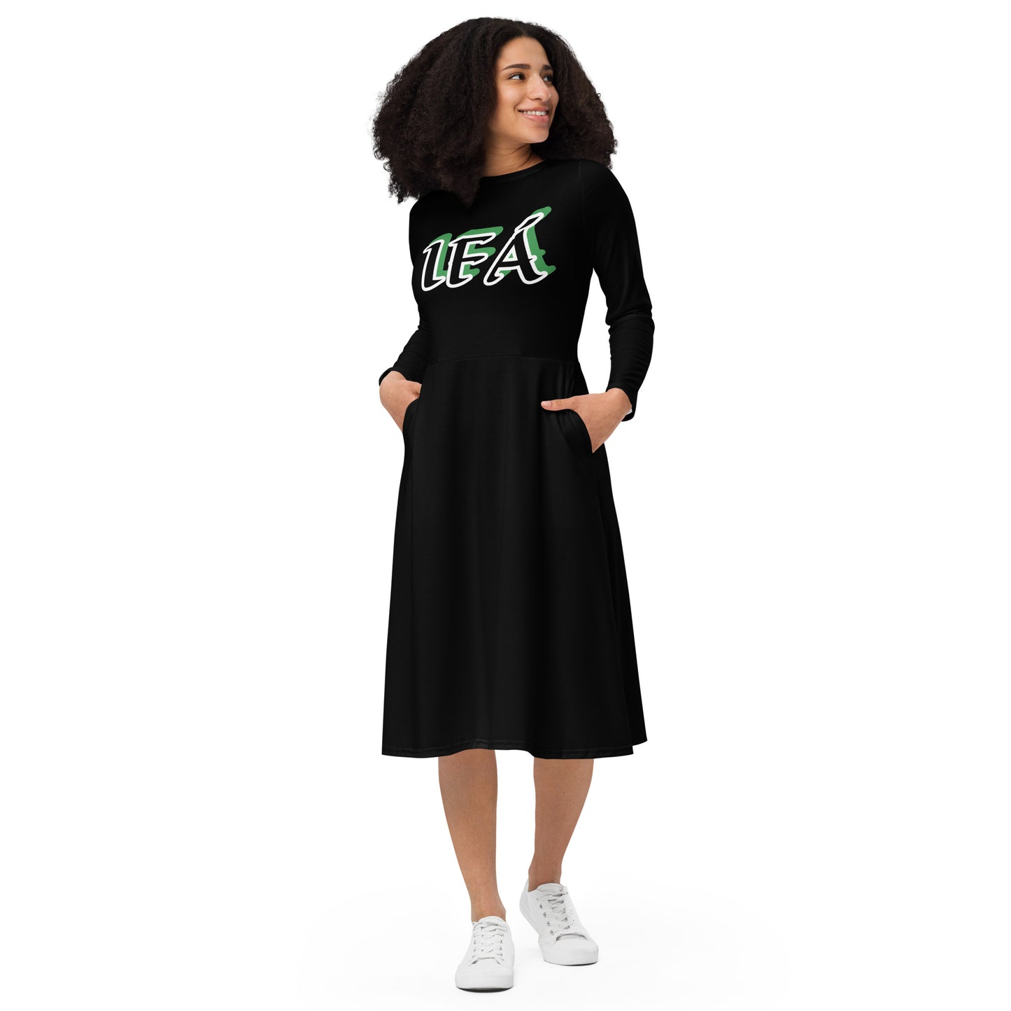 IFÁ  Aje ju Ogun Reverse All-over print long sleeve midi dress black