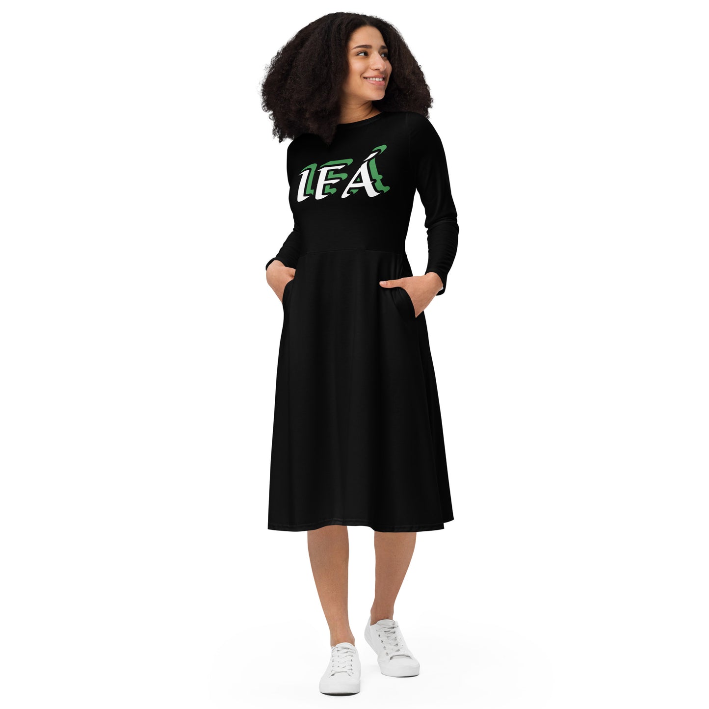 IFÁ  Aje ju Ogun Reverse Incognito All-over print long sleeve midi dress black