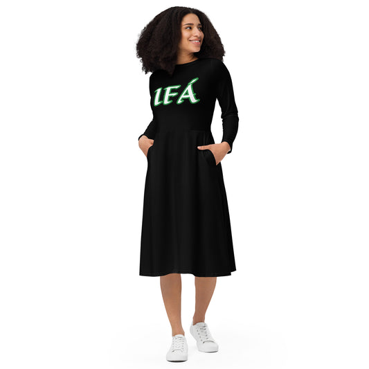 IFÁ  Aje ju Ogun Incognito All-over print long sleeve midi dress black