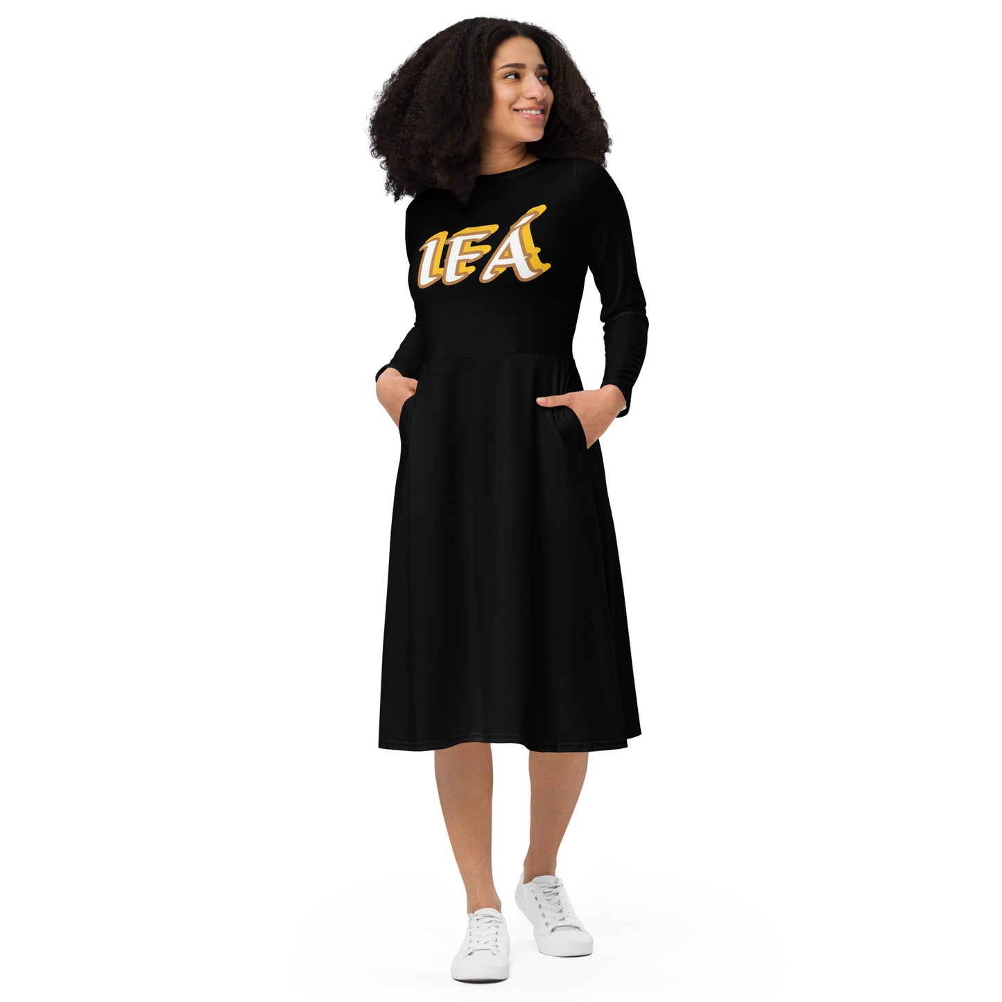 IFÁ  Ela All-over print long sleeve midi dress black