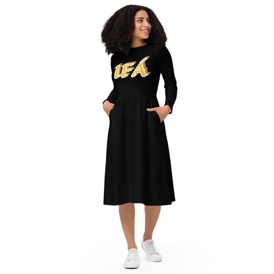 IFÁ  Ela 1 Reverse All-over print long sleeve midi dress black