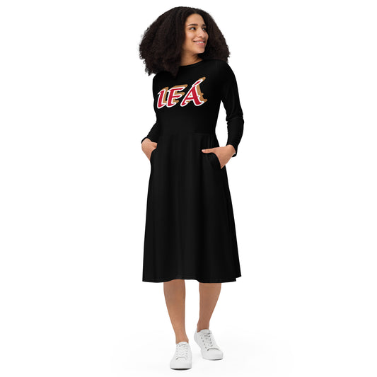 IFÁ  Love 1  All-over print long sleeve midi dress black