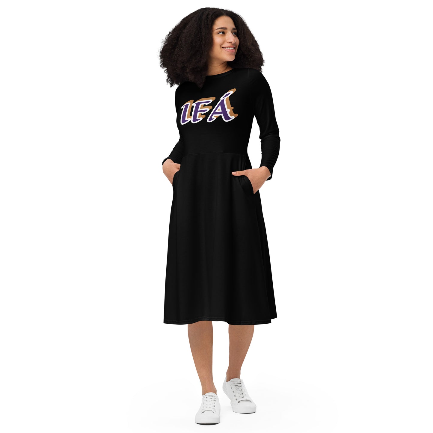 IFÁ  Love 3 All-over print long sleeve midi dress black