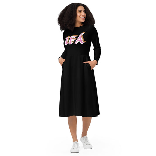 IFÁ  Love 4 All-over print long sleeve midi dress black