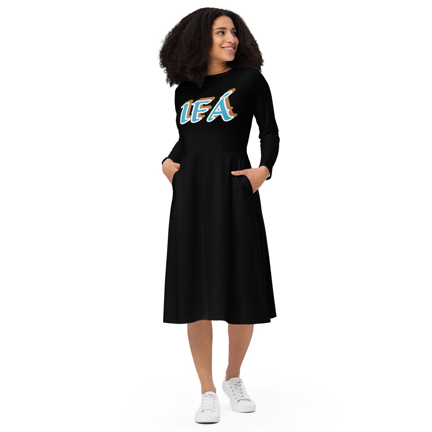 IFÁ  Love 5 All-over print long sleeve midi dress black