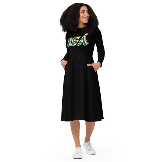 IFÁ  Love 6 All-over print long sleeve midi dress black