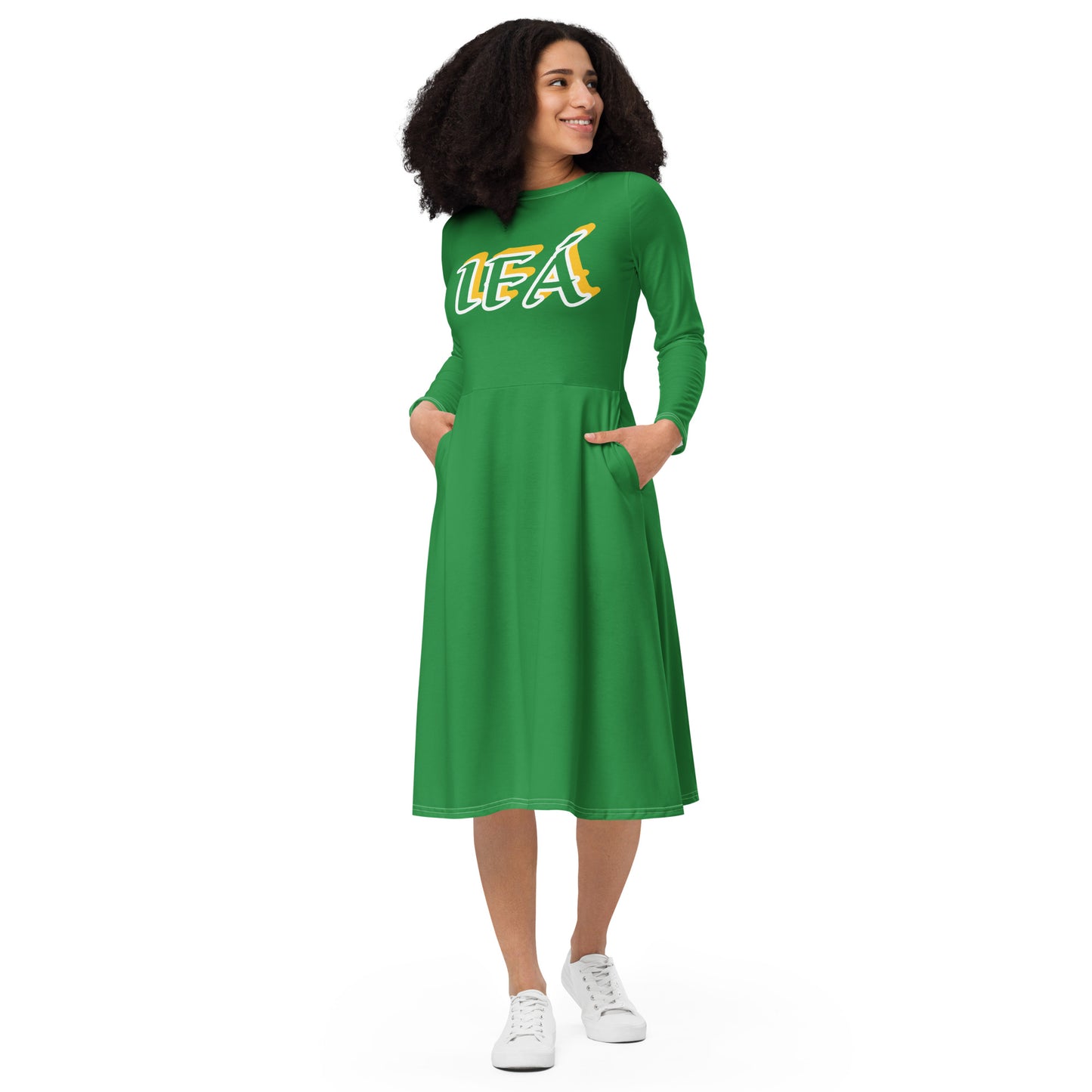 IFÁ Apetebi Lucumi All-over print long sleeve midi dress Green