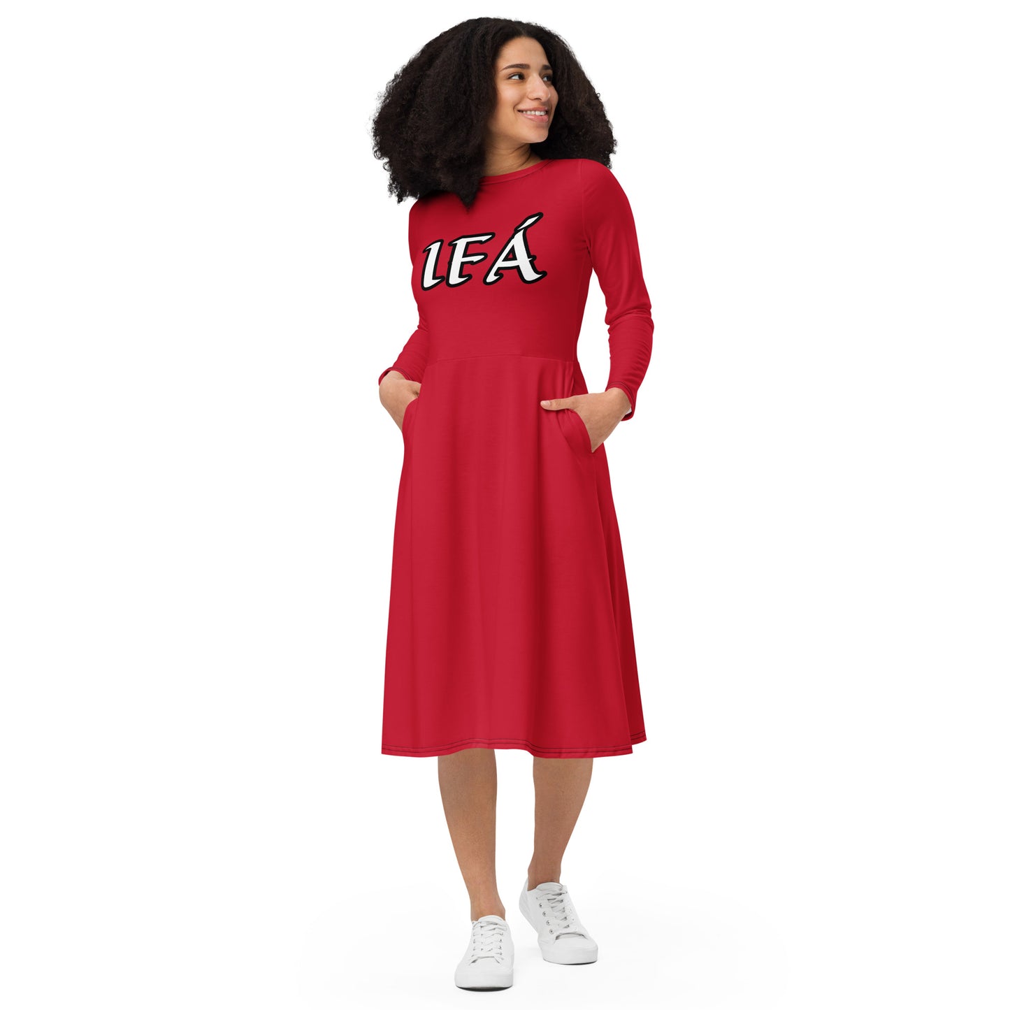 IFÁ Ájé  Funfun 1 All-over print long sleeve midi dress Red