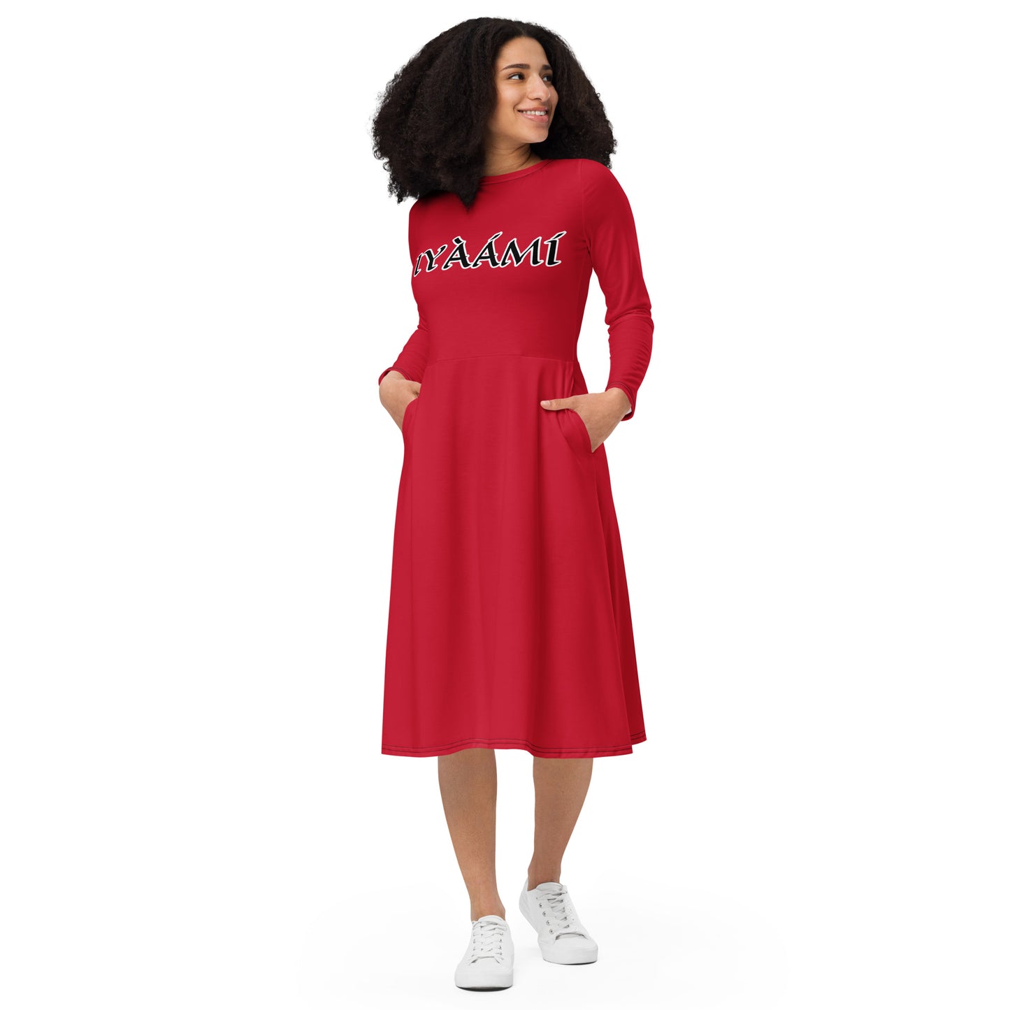 Iyaami Ájé Dundun All-over print long sleeve midi dress Red