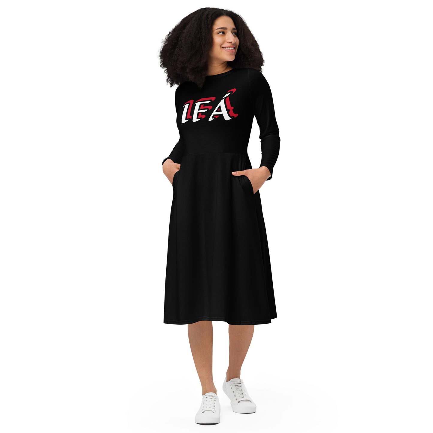 IFÁ Ájé  Funfun 1 All-over print long sleeve midi dress black