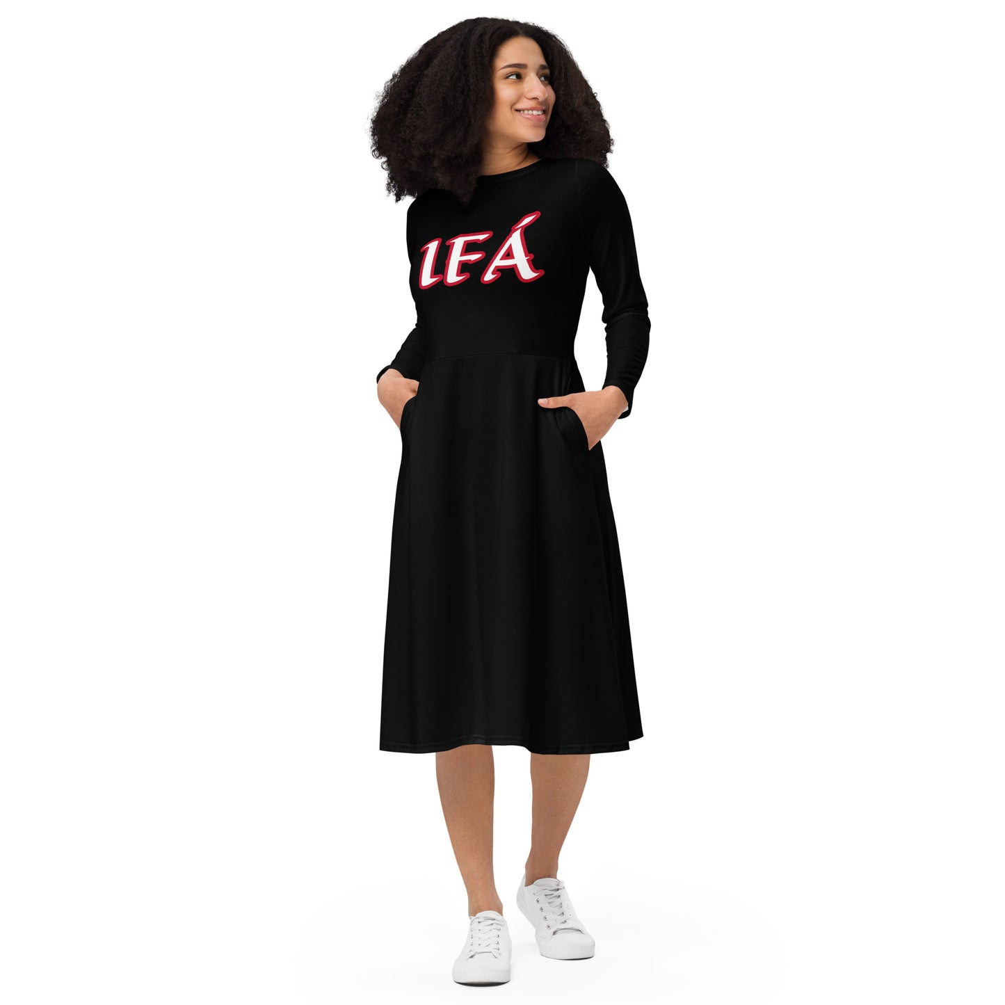 IFÁ Ájé  Funfun 2 All-over print long sleeve midi dress black