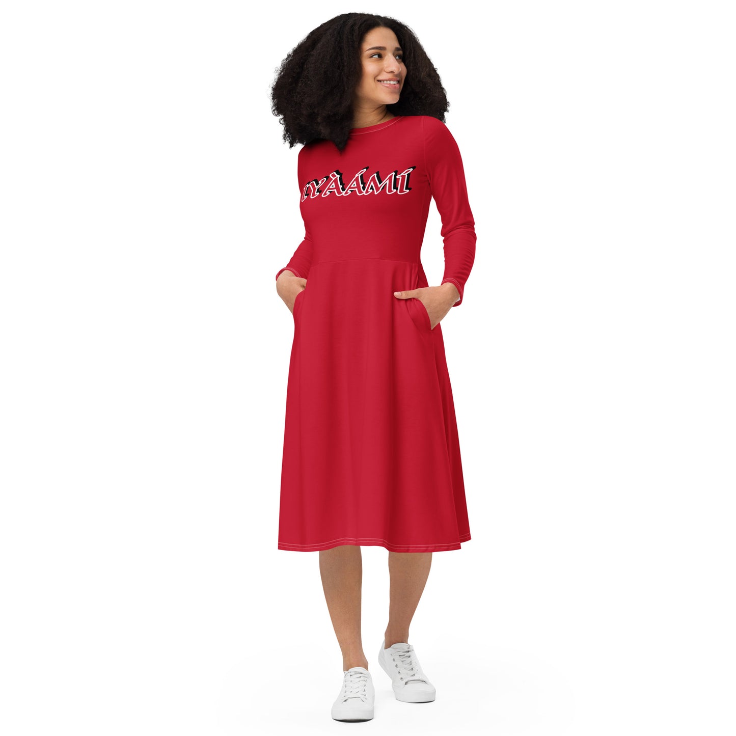 Iyaami Ájé Pupa All-over print long sleeve midi dress Red