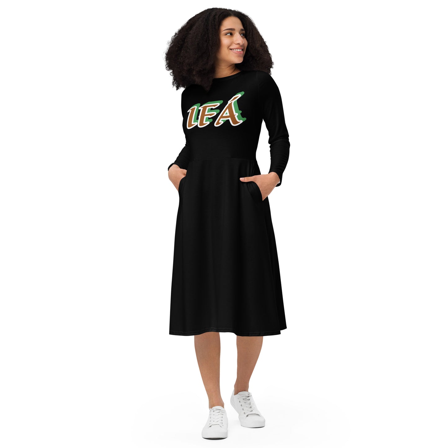 IFÁ Iyanifa Isese Reverse All-over print long sleeve midi dress black