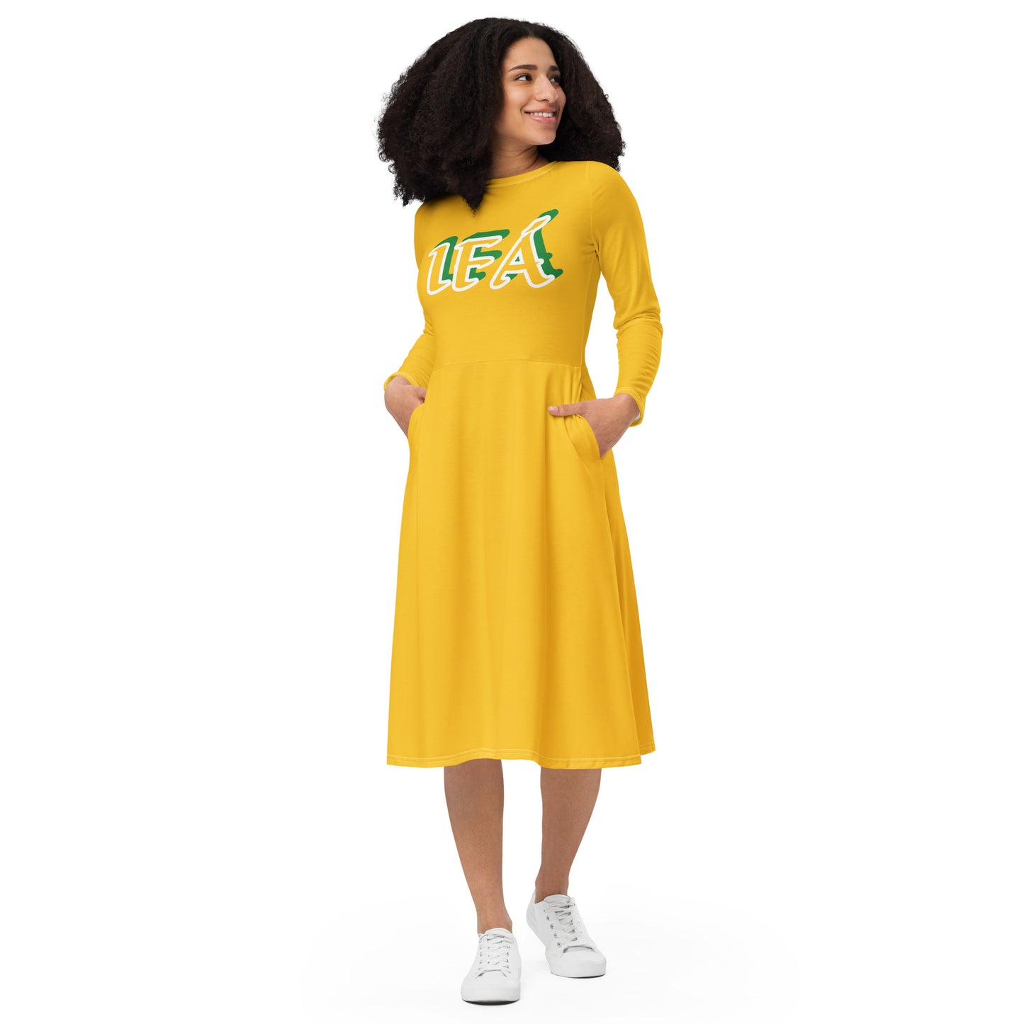 IFÁ Iyanifa Lucumi Reverse All-over print long sleeve midi dress Yellow