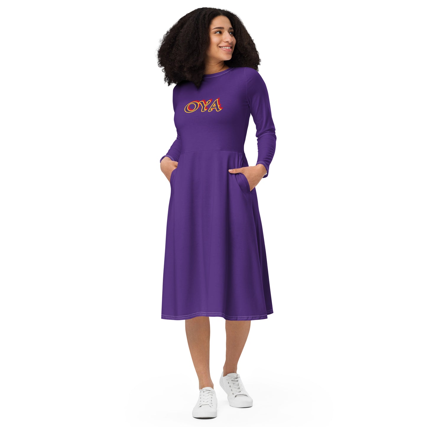 Oya YANSAN All-over print long sleeve midi dress Purple