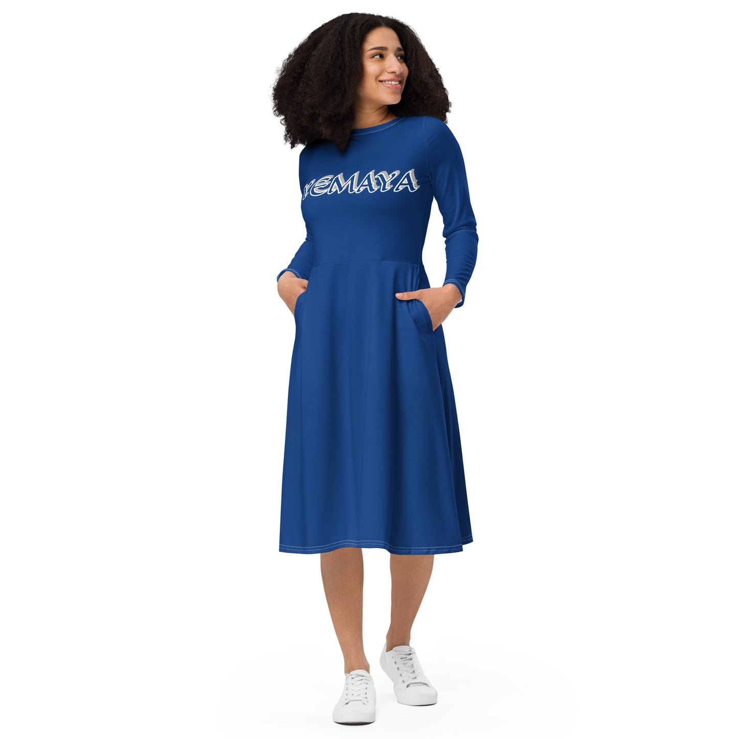 Yemaya OLODO 1 All-over print long sleeve midi dress Blue