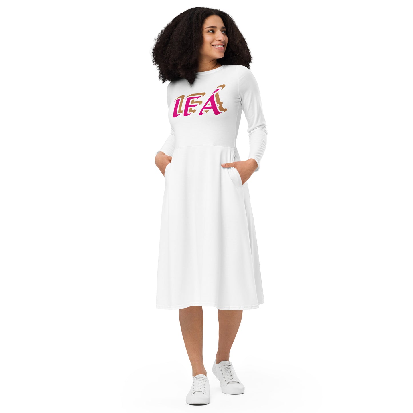 IFÁ  Love 2 All-over print long sleeve midi dress