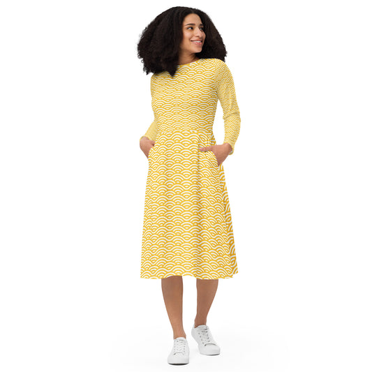 Oshun/Osun Yellow Floral All-over print long sleeve midi dress