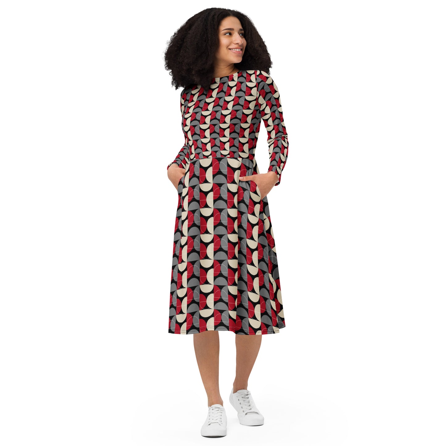 Hecate All-over print long sleeve midi dress