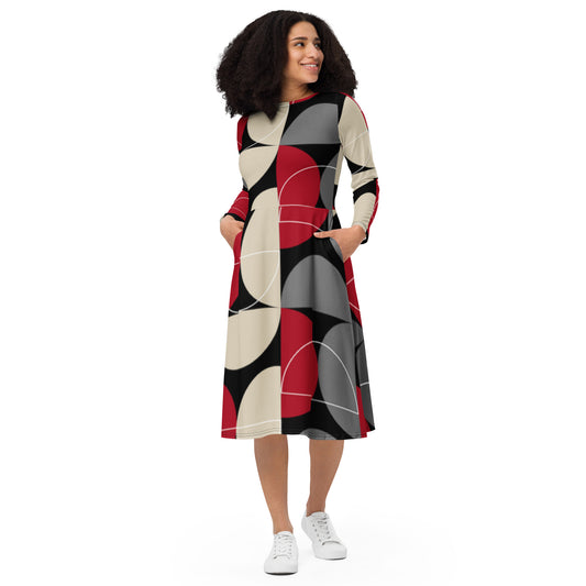 Hecate 1 All-over print long sleeve midi dress