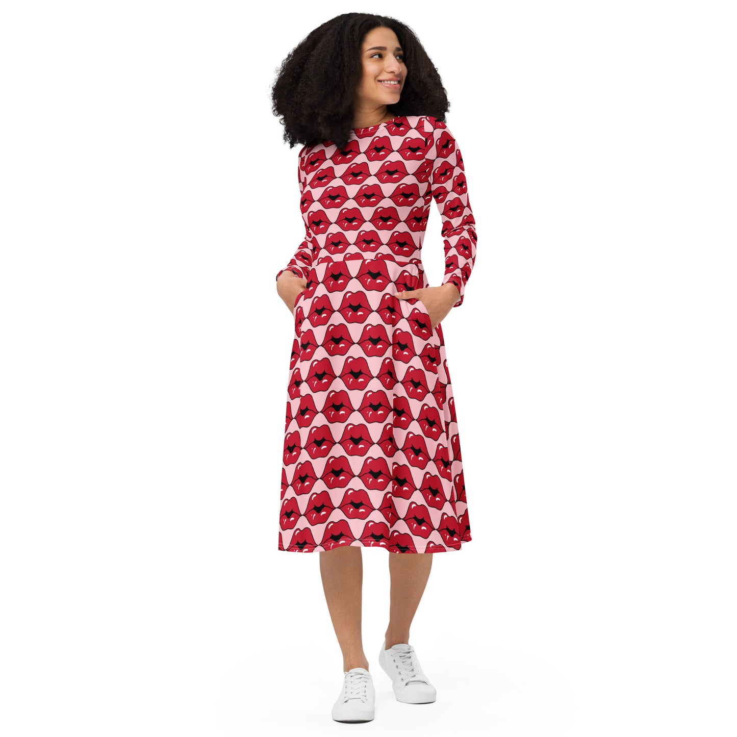 Besos All-over print long sleeve midi dress