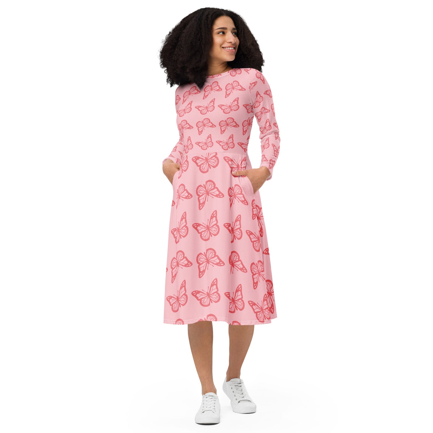 Kuan Yin All-over print long sleeve midi dress