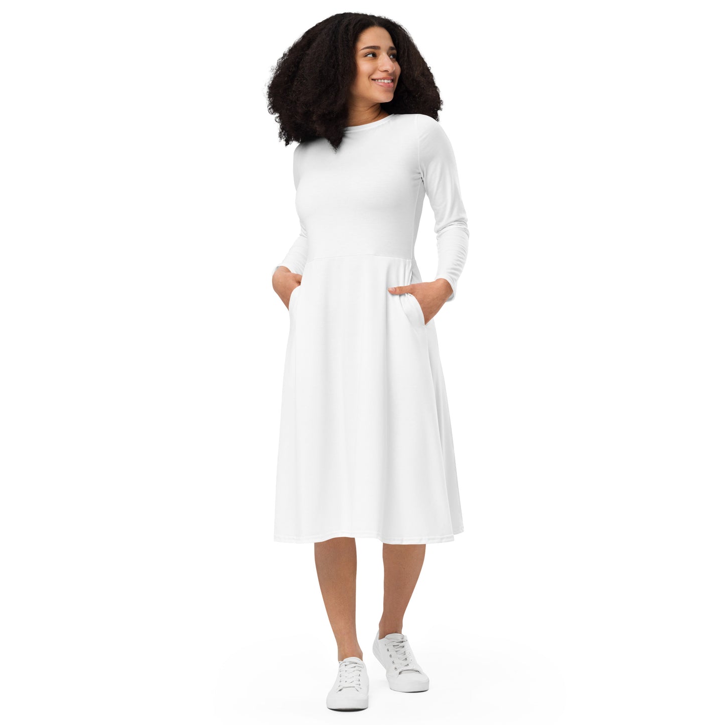 Iyawo/White All-over print long sleeve midi dress