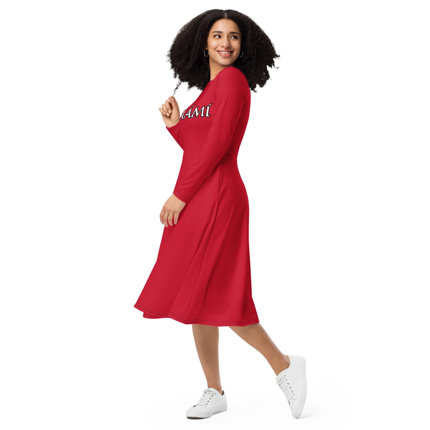 Iyaami Ájé  Funfun 1 All-over print long sleeve midi dress Red