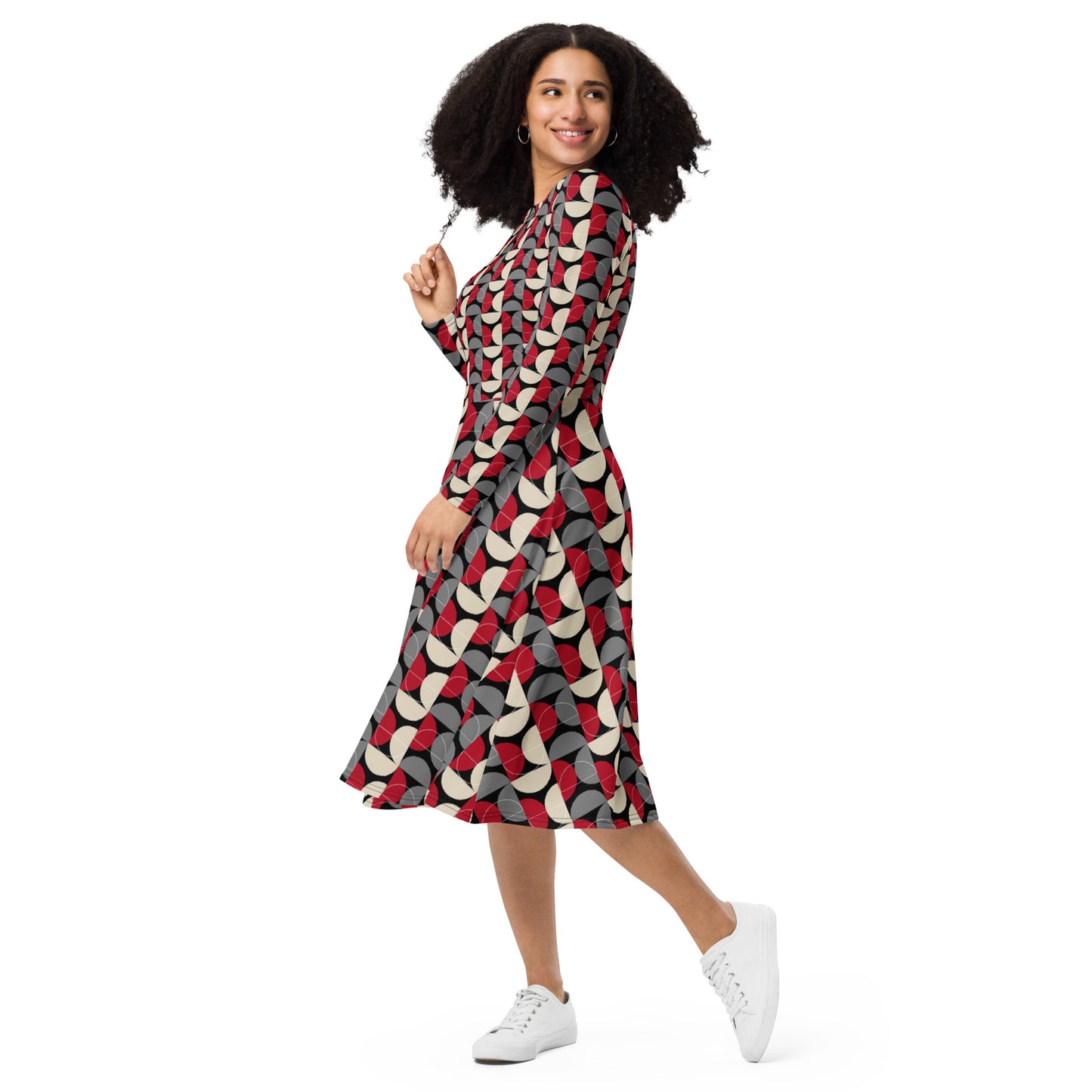 Hecate All-over print long sleeve midi dress