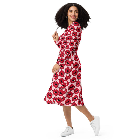 Besos All-over print long sleeve midi dress