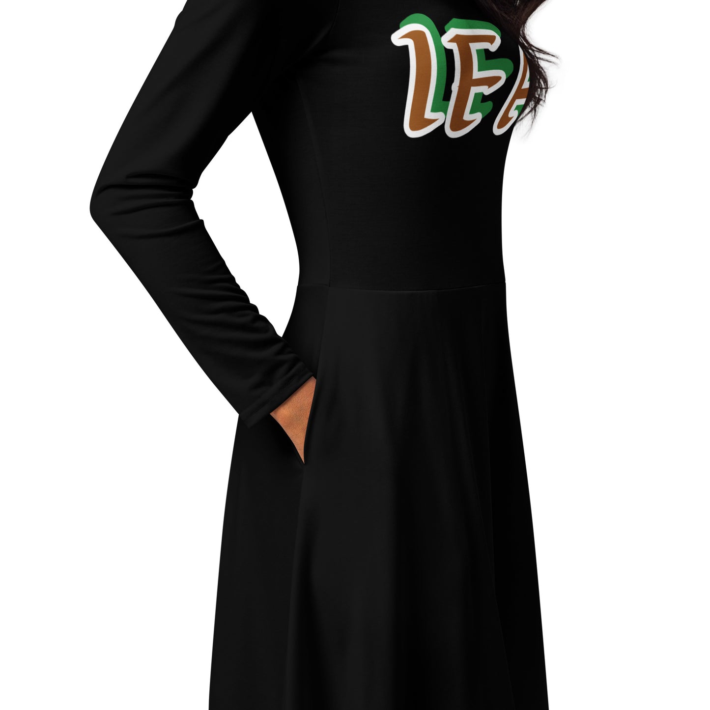 IFÁ  Isese Reverse All-over print long sleeve midi dress black