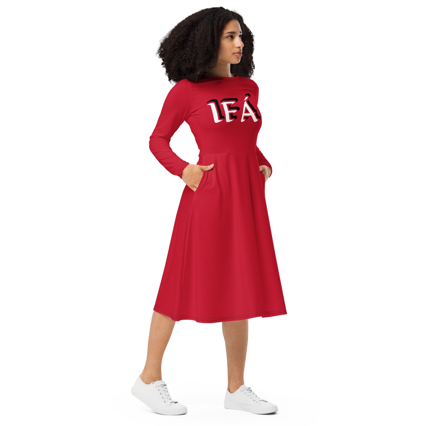 IFÁ Ájé  Funfun 2 All-over print long sleeve midi dress Red