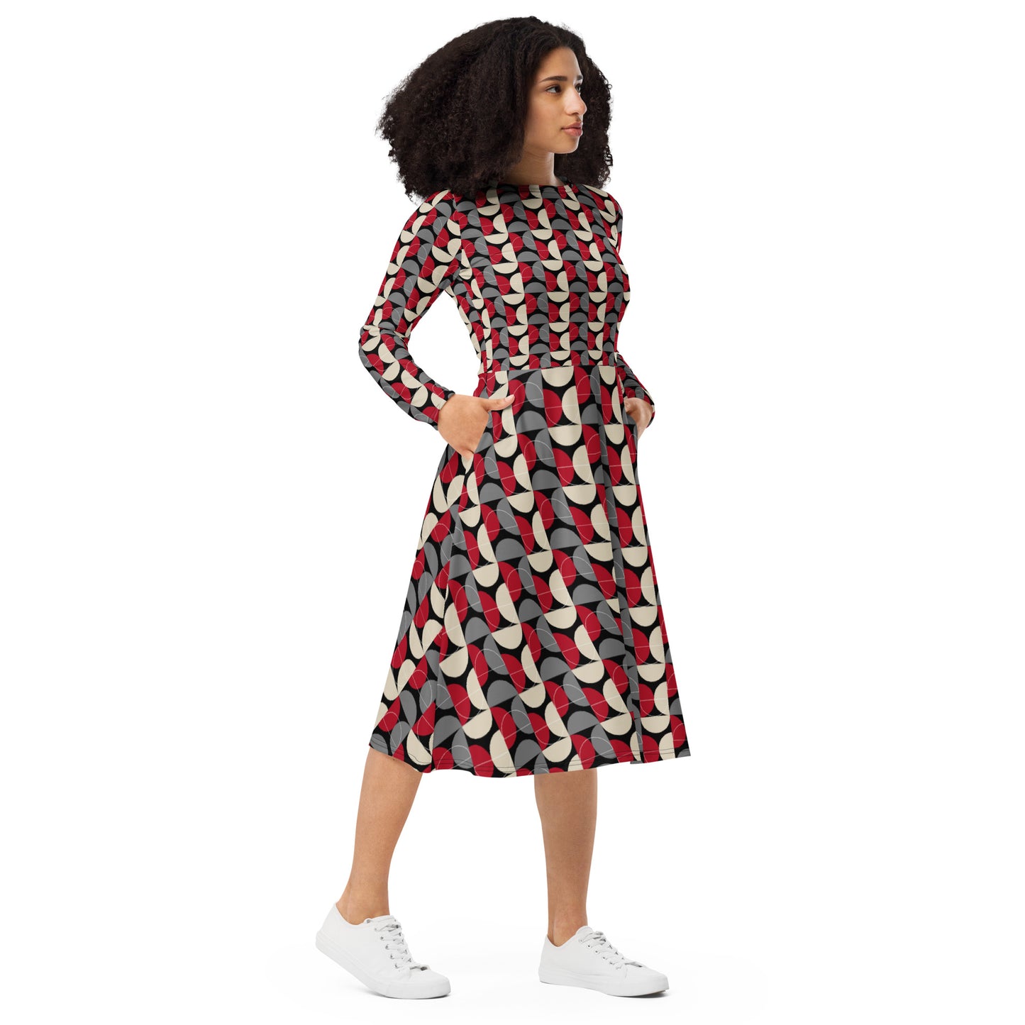 Hecate All-over print long sleeve midi dress