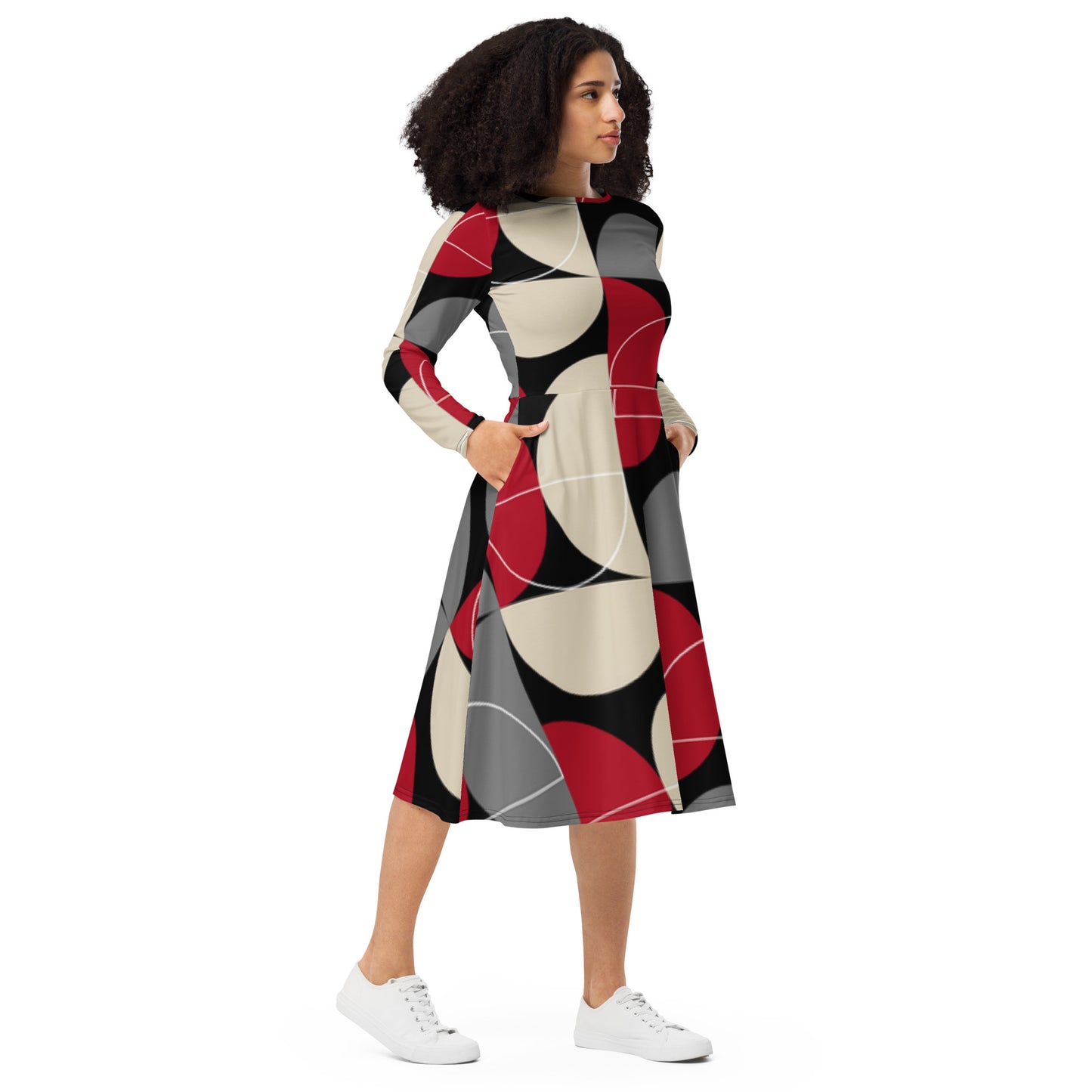 Hecate 1 All-over print long sleeve midi dress