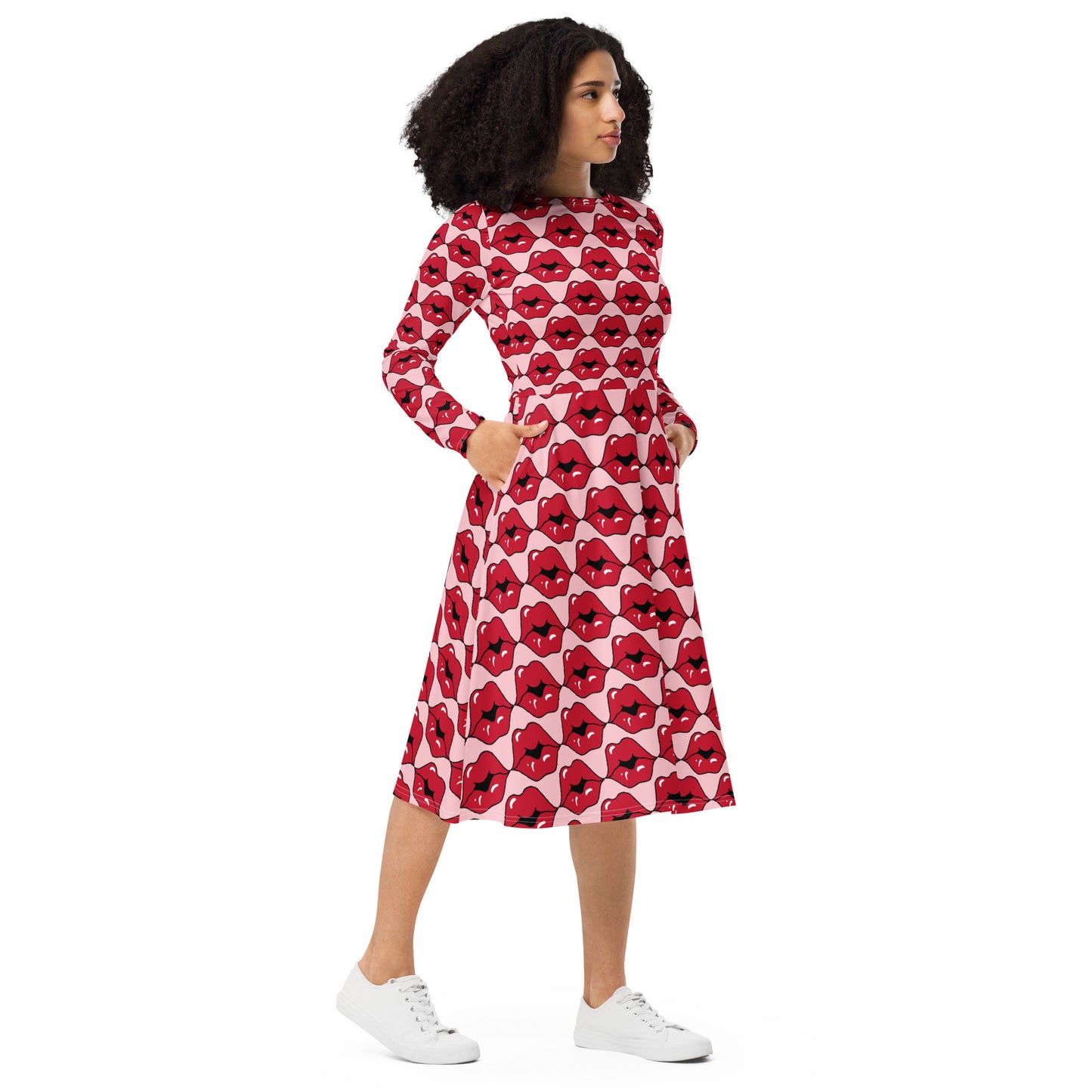 Besos All-over print long sleeve midi dress