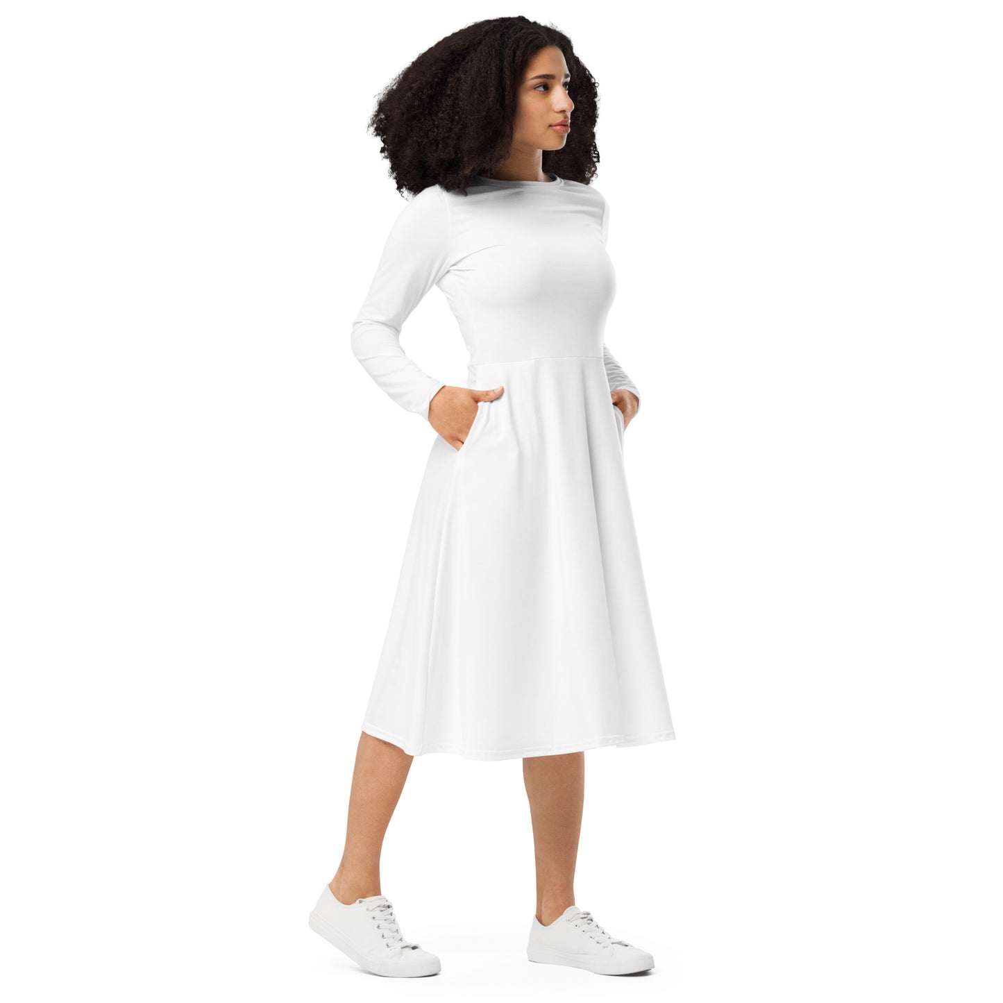 Iyawo/White All-over print long sleeve midi dress