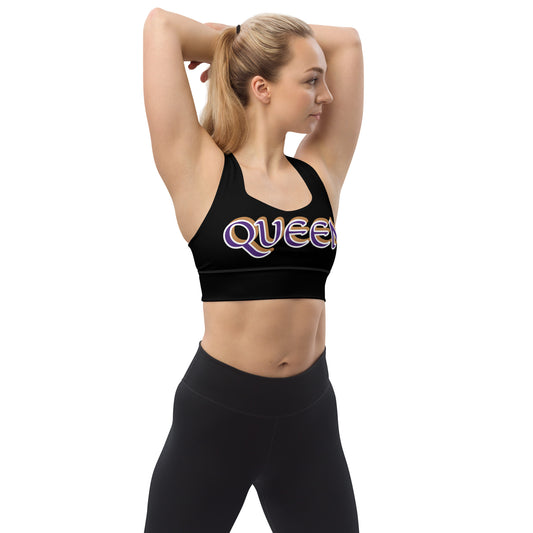 Queen 4 Black Longline sports bra