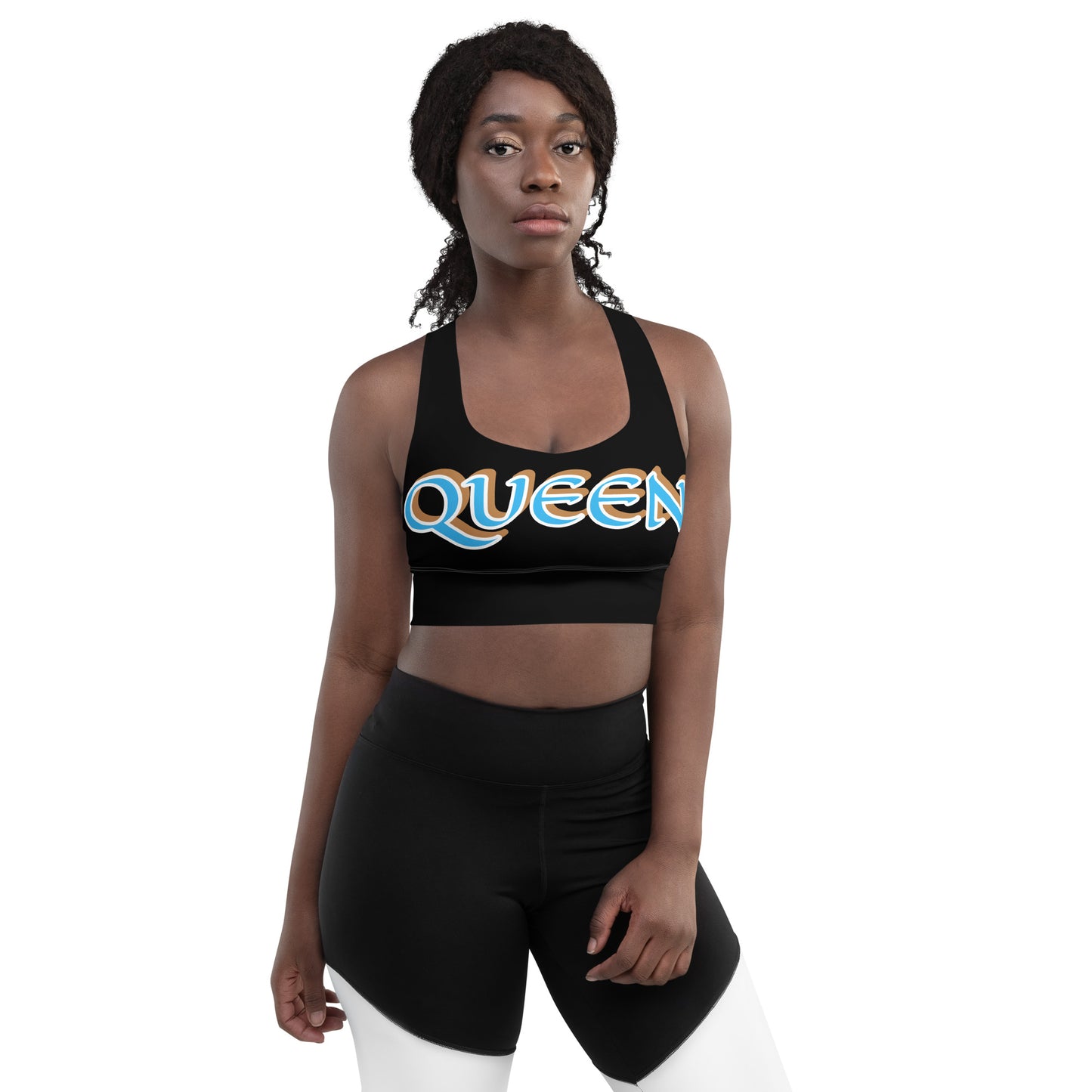 Queen 5 Black Longline sports bra