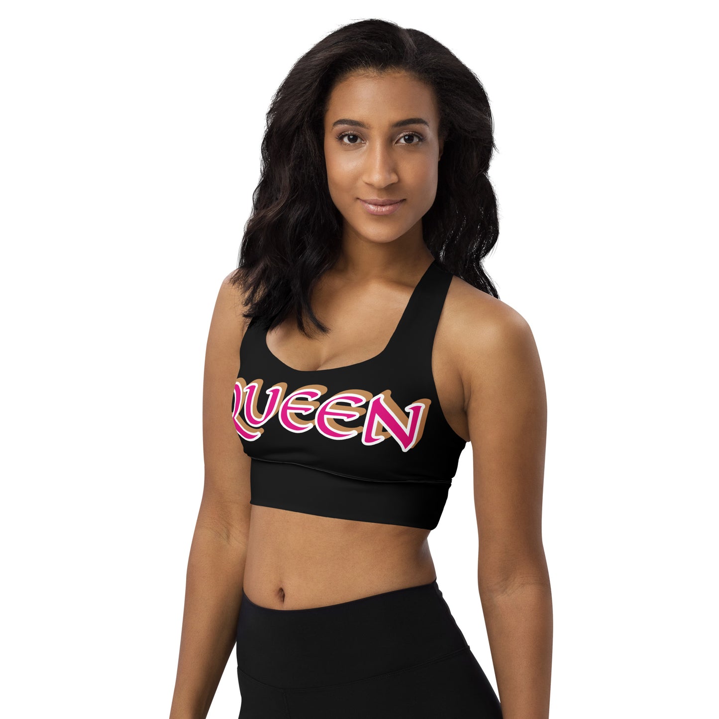 Queen 3 Black Longline sports bra