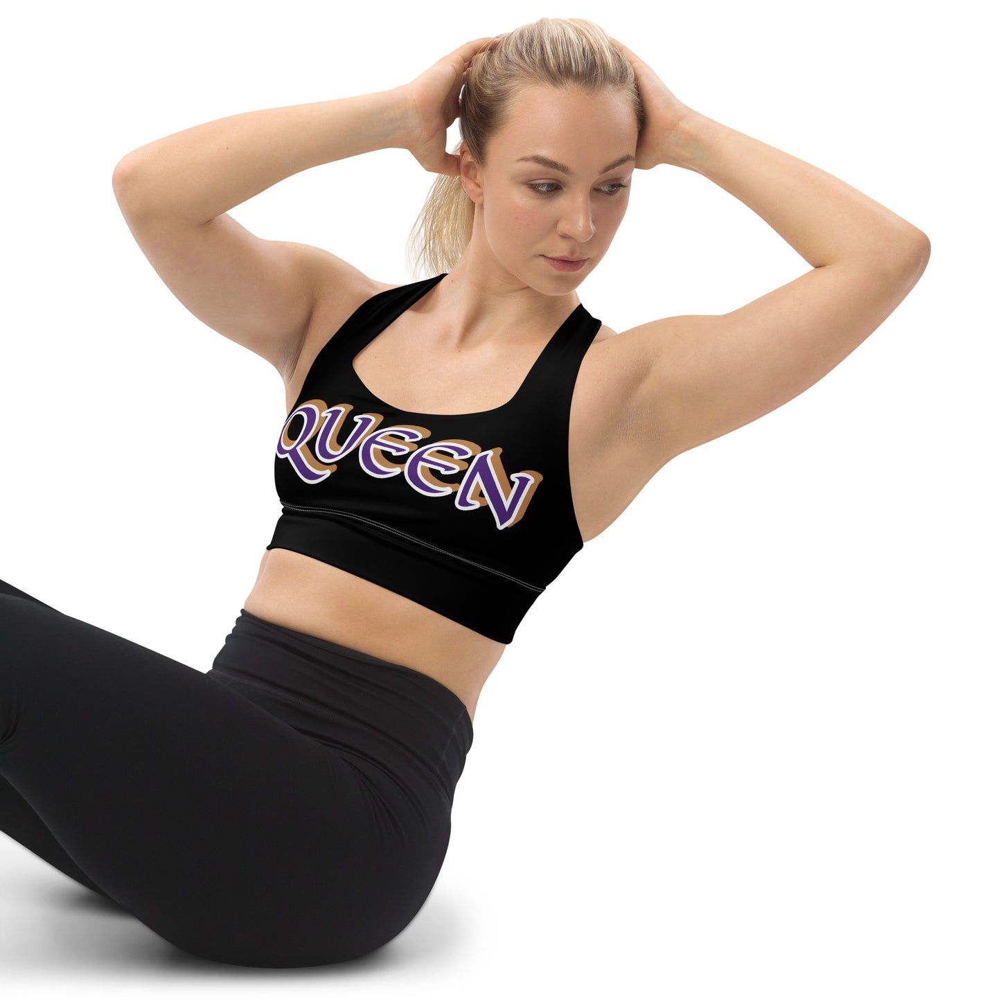 Queen 4 Black Longline sports bra