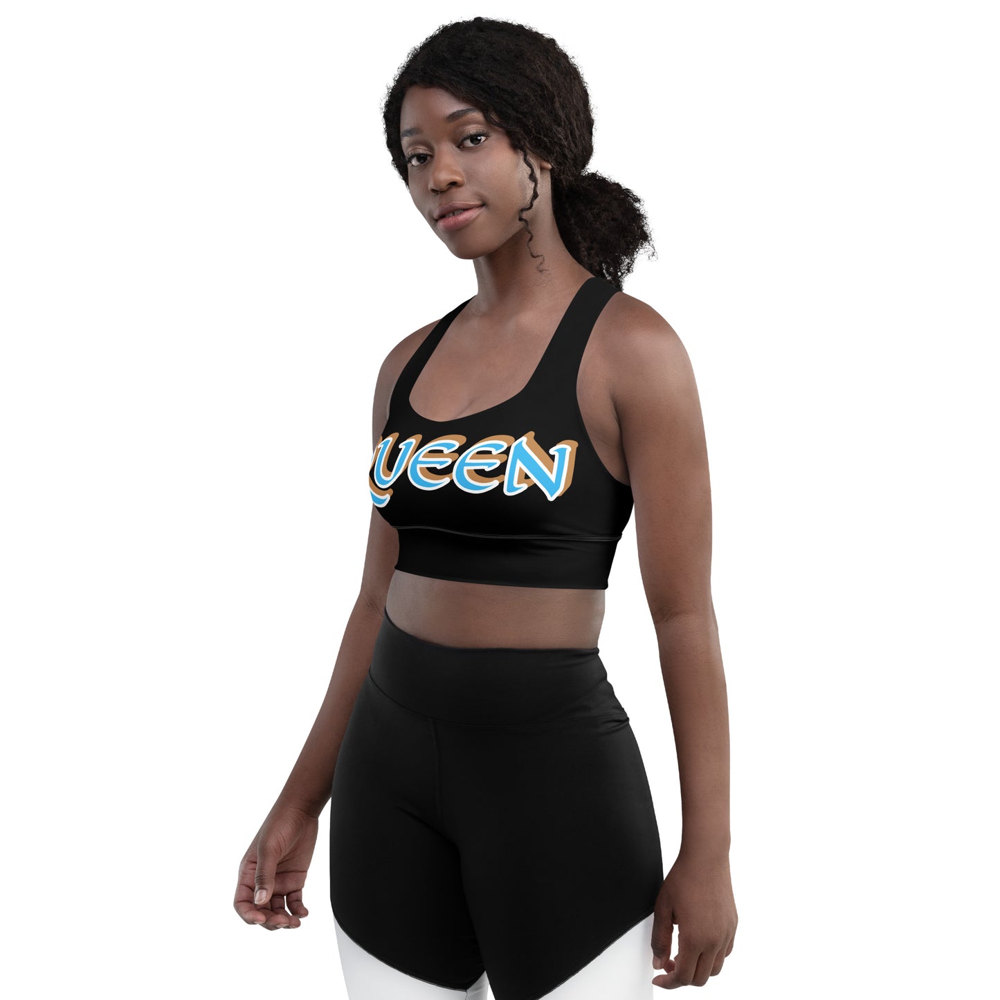 Queen 5 Black Longline sports bra