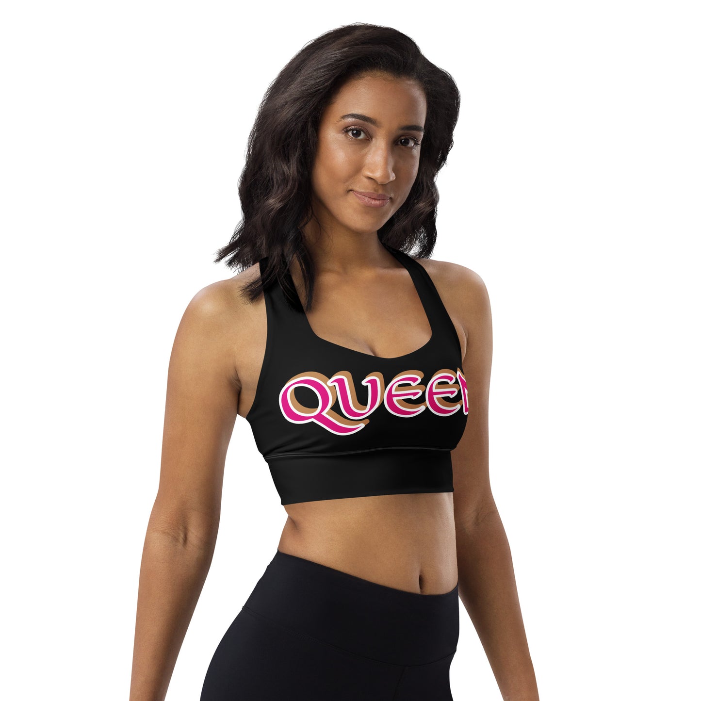 Queen 3 Black Longline sports bra