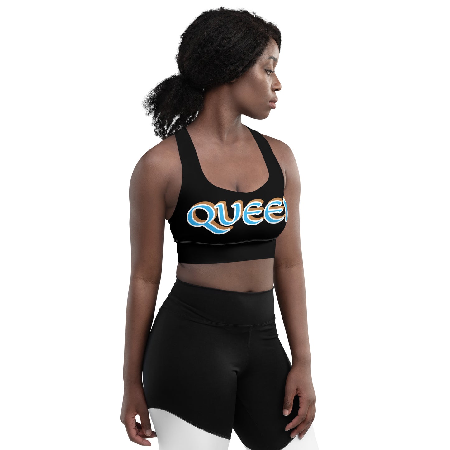 Queen 5 Black Longline sports bra