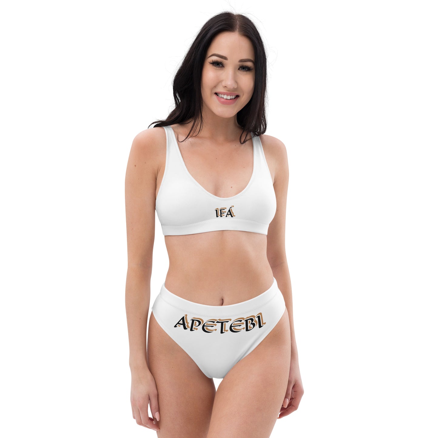 IFÁ Apetebi Lucumi White high-waisted bikini Black/Gold