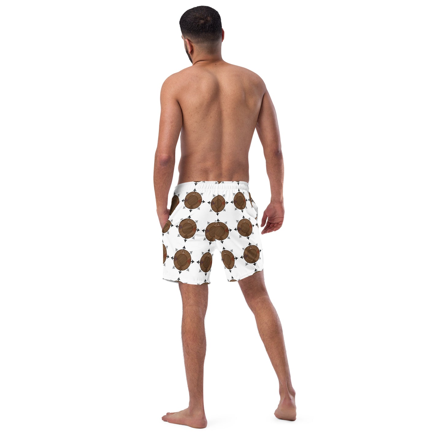 Egbe Ire Awo Faces Logo White All-Over Print Recycled Swim Trunks