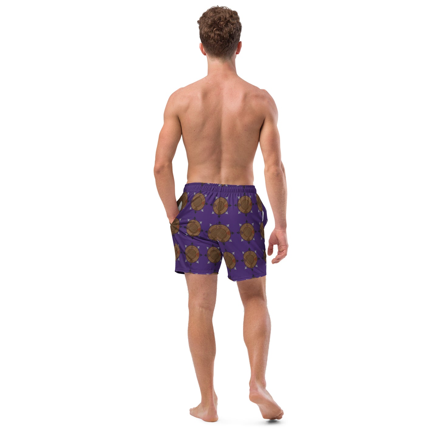 Egbe Ire Awo Faces Logo Purple All-Over Print Recycled Swim Trunks